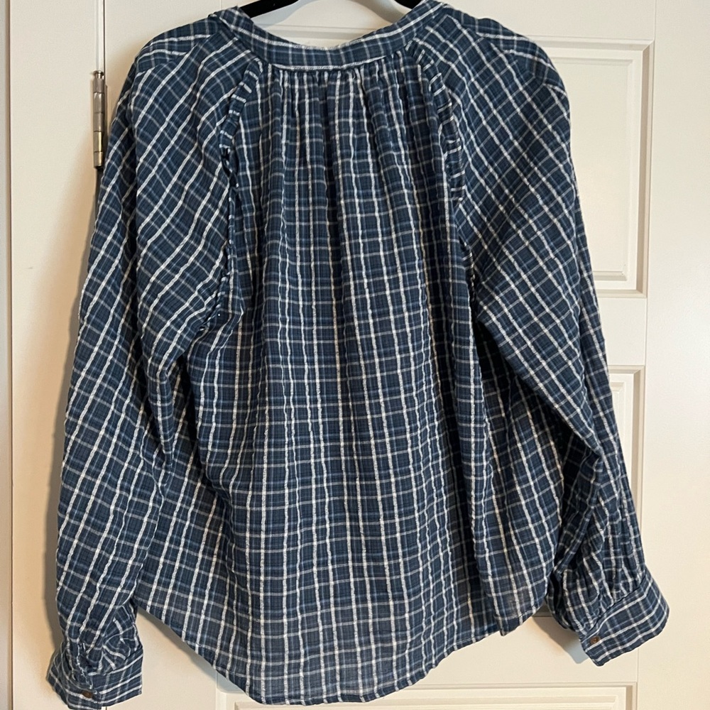 Anthropologie Pilcro Plaid Blouse 1X XL 2X Blue Button-down Shirt Dress - Picture 6 of 7